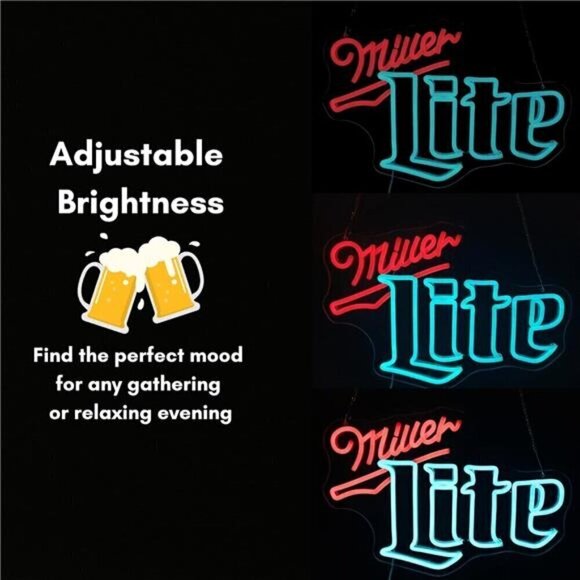 Miller Lite Beer LED Neon Sign Light Wall Decor Man Cave Party Bar Bright NEW - Picture 3 of 6